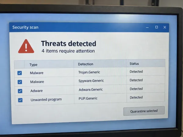 Illustration of an unbranded antivirus scan reporting four detections